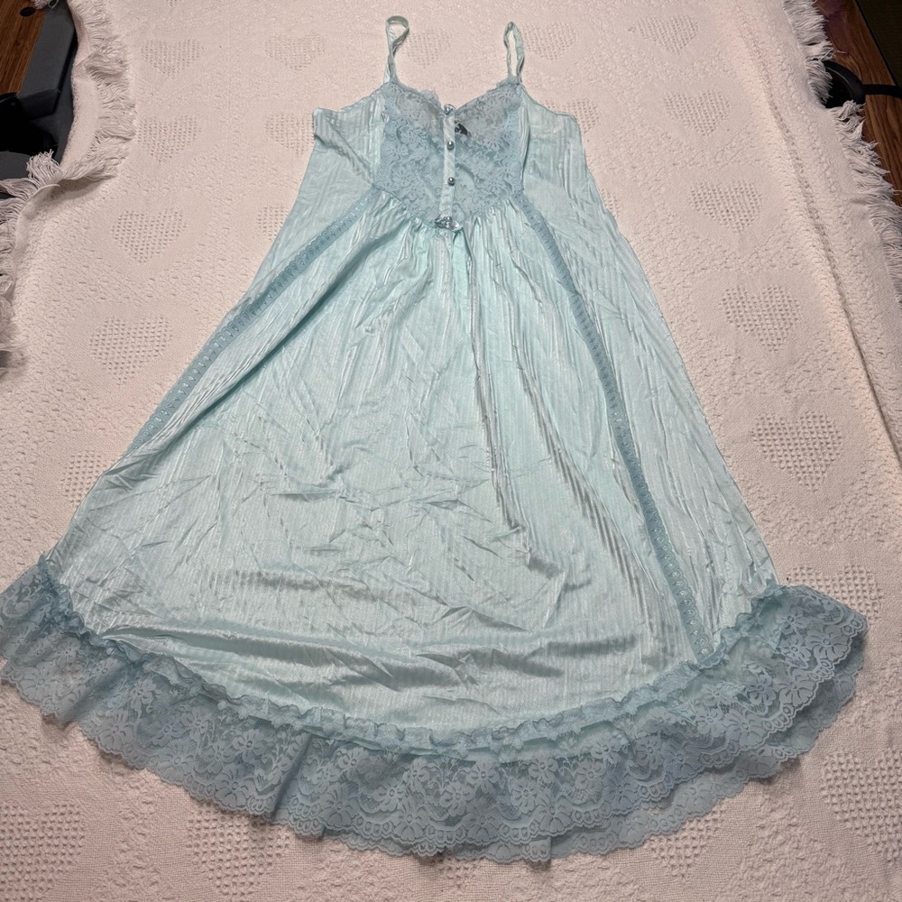 Vintage Rikki New York Blue Lacey Long Slip Dress (SEE MEASUREMENTS)